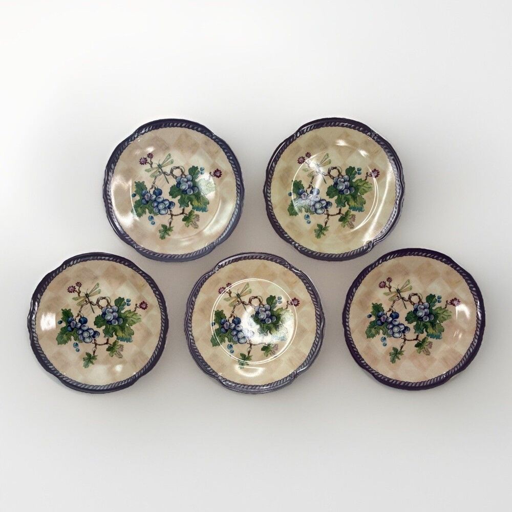 Tracy Porter Claret Collection 5 Salad Plate Dream Delicious Grape Dragonfly Vtg